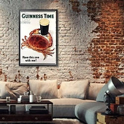 «Guinness Time, c.1940» в интерьере гостиной в стиле лофт с кирпичной стеной