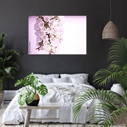 «Лиловая веточка весенних цветов» в интерьере современной спальни с черными стенами