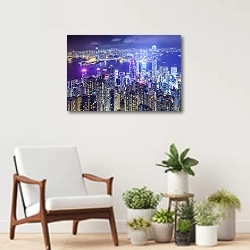 «Китай, Гогконг. Панорама с птичьего полета №8» в интерьере современной комнаты над креслом