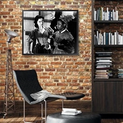 «История в черно-белых фото 772» в интерьере кабинета в стиле лофт с кирпичными стенами