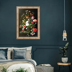 «Still Life of Flowers 2» в интерьере классической спальни с темными стенами