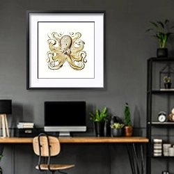 «Vintage octopus marine life 1» в интерьере кабинета с серыми стенами