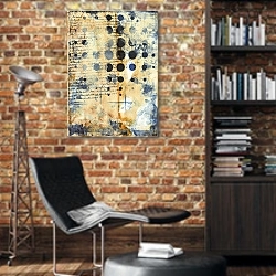 «Абстрактное письмо» в интерьере кабинета в стиле лофт с кирпичными стенами