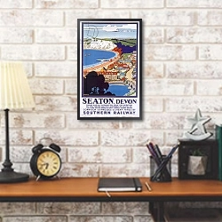 «Seaton, Devon, poster advertising Southern Railway» в интерьере кабинета в стиле лофт над столом