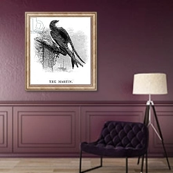 «The Martin, illustration from 'A History of British Birds' by William Yarrell, first published 1843» в интерьере в классическом стиле в фиолетовых тонах