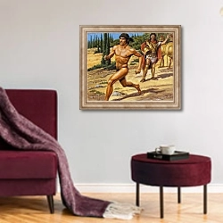 «Greek runner» в интерьере гостиной в бордовых тонах