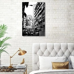 «Гонконг, о.Гонконг, Улица» в интерьере современной спальни в белом цвете с золотыми деталями