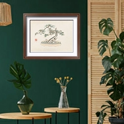 «Bonsai kabenzu, Pl.02» в интерьере в этническом стиле с зеленой стеной