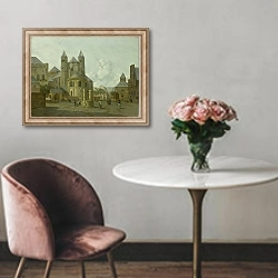 «Imaginary Cityscape with Romanesque Church» в интерьере в классическом стиле над креслом