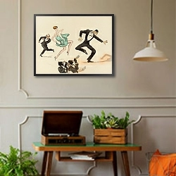 «Sem, Yola Letellier, Henri Letellier dansant» в интерьере комнаты в стиле ретро с проигрывателем виниловых пластинок