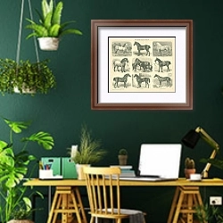 «Породы лошадей 1» в интерьере кабинета с зелеными стенами