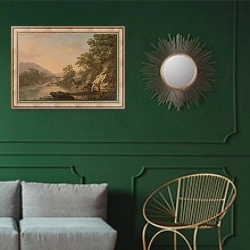 «Озеро Киллерни» в интерьере классической гостиной с зеленой стеной над диваном