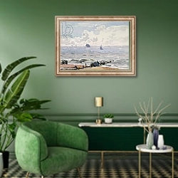 «Seascape from the Beach, Aldeburgh» в интерьере гостиной в зеленых тонах