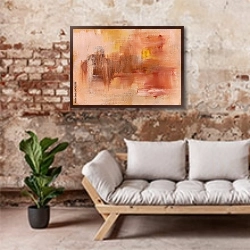 «Абстрактная картина #13» в интерьере гостиной в стиле лофт над диваном