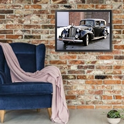 «Packard Twelve Convertible Sedan '1939» в интерьере в стиле лофт с кирпичной стеной и синим креслом