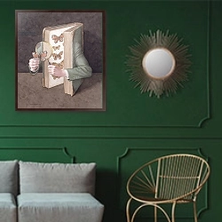 «The Collector, 2005» в интерьере классической гостиной с зеленой стеной над диваном