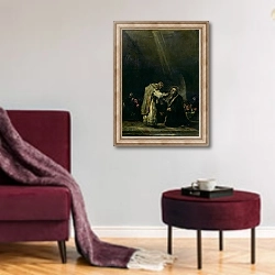 «The Last Communion of St. Joseph Calasanz c.1819» в интерьере гостиной в бордовых тонах
