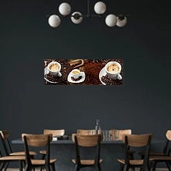 «Espresso banner» в интерьере столовой с черными стенами