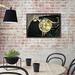 «Фара старого автомобиля Bugatti» в интерьере кухни в стиле лофт с кирпичной стеной