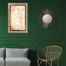 «Study of a Male Nude» в интерьере классической гостиной с зеленой стеной над диваном