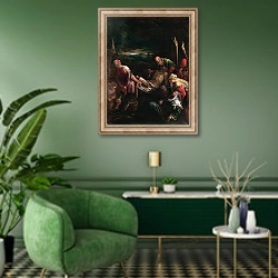 «Entombment of Christ, 1578-80» в интерьере гостиной в зеленых тонах