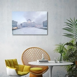 «Россия, Норильск. Зимний центр» в интерьере современной гостиной с желтым креслом