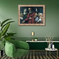 «Лот и его дочери, покидающие Содом» в интерьере гостиной в зеленых тонах