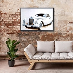 «Автомобили в искусстве 25» в интерьере гостиной в стиле лофт над диваном