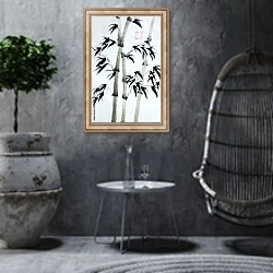 «Яркие бамбуковые деревья» в интерьере в этническом стиле в серых тонах