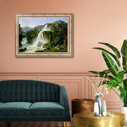 «The Waterfall at Tivoli, 1785» в интерьере классической гостиной над диваном