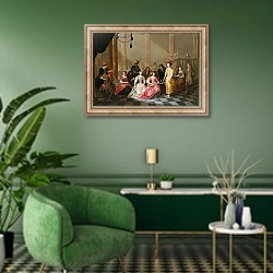 «An Elegant Company at Music Before a Banquet» в интерьере гостиной в зеленых тонах