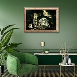 «Hell, 1622» в интерьере гостиной в зеленых тонах