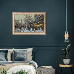 «Place de la Republique, Paris» в интерьере классической спальни с темными стенами