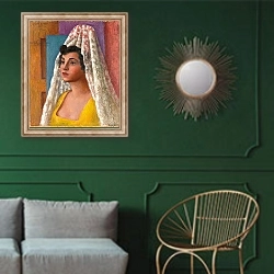 «Portrait of Dorothy Morland, 1937» в интерьере классической гостиной с зеленой стеной над диваном