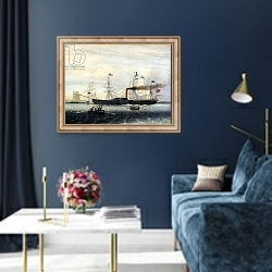 «The Britannia Entering Boston Harbour, 1848» в интерьере в классическом стиле в синих тонах