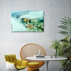 «Сапа в тумане, Вьетнам 2» в интерьере современной гостиной с желтым креслом