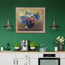 «Ваза с цветами» в интерьере кухни с зелеными стенами