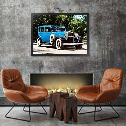 «Lincoln KB 4-door Sedan '1932» в интерьере в стиле лофт с бетонной стеной над камином