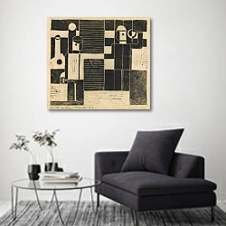 «Komposition med en arbejder og en bonde» в интерьере в стиле минимализм над креслом