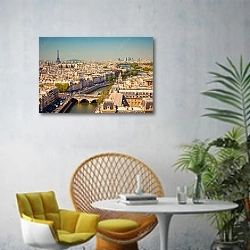 «Панорама Парижа» в интерьере современной гостиной с желтым креслом