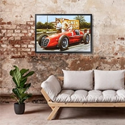 «Автомобили в искусстве 2» в интерьере гостиной в стиле лофт над диваном
