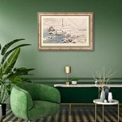 «Seihō jūni Fuji, Pl.12» в интерьере гостиной в зеленых тонах