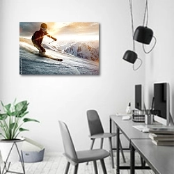«Лыжник на склоне» в интерьере современного офиса в минималистичном стиле