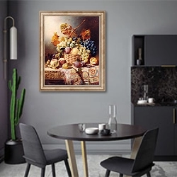 «Натюрморт с фруктами» в интерьере современной кухни в серых цветах