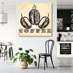 «Кофейный плакат с рисованными арабскими кофейными зернами» в интерьере современной светлой кухни