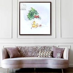 «Christmas Mice and Robins» в интерьере гостиной в классическом стиле над диваном