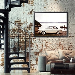 «Ford Taunus 12M Sedan (P4) '1962–66» в интерьере двухярусной гостиной в стиле лофт с кирпичной стеной