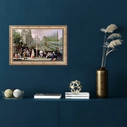 «Detail of elegant figures playing musical instruments around a maypole» в интерьере в классическом стиле в синих тонах