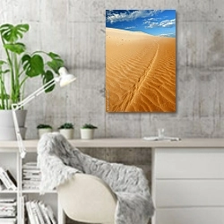 «Песчаные барханы пустыни» в интерьере кабинета в скандинавском стиле с бетонной стеной
