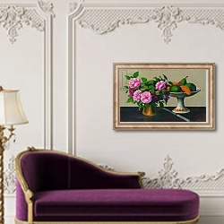 «Still Life with Flowers and Fruit» в интерьере в классическом стиле над банкеткой